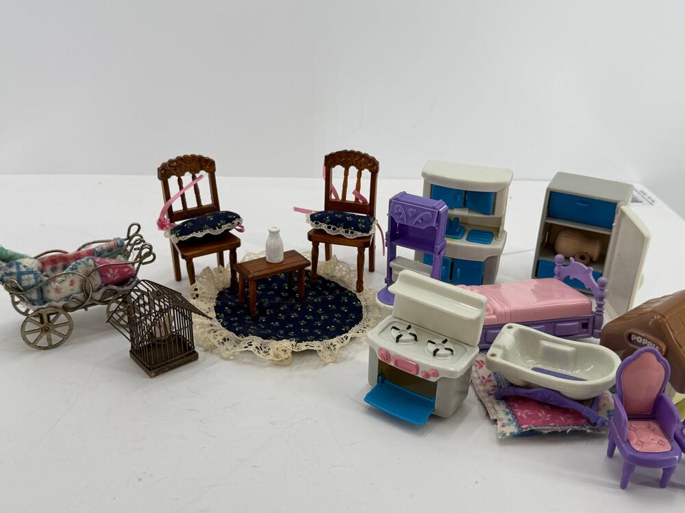 Dollhouse Furniture Accessories Mixed Lot Kitchen Bedroom Bath Vintage Miniature